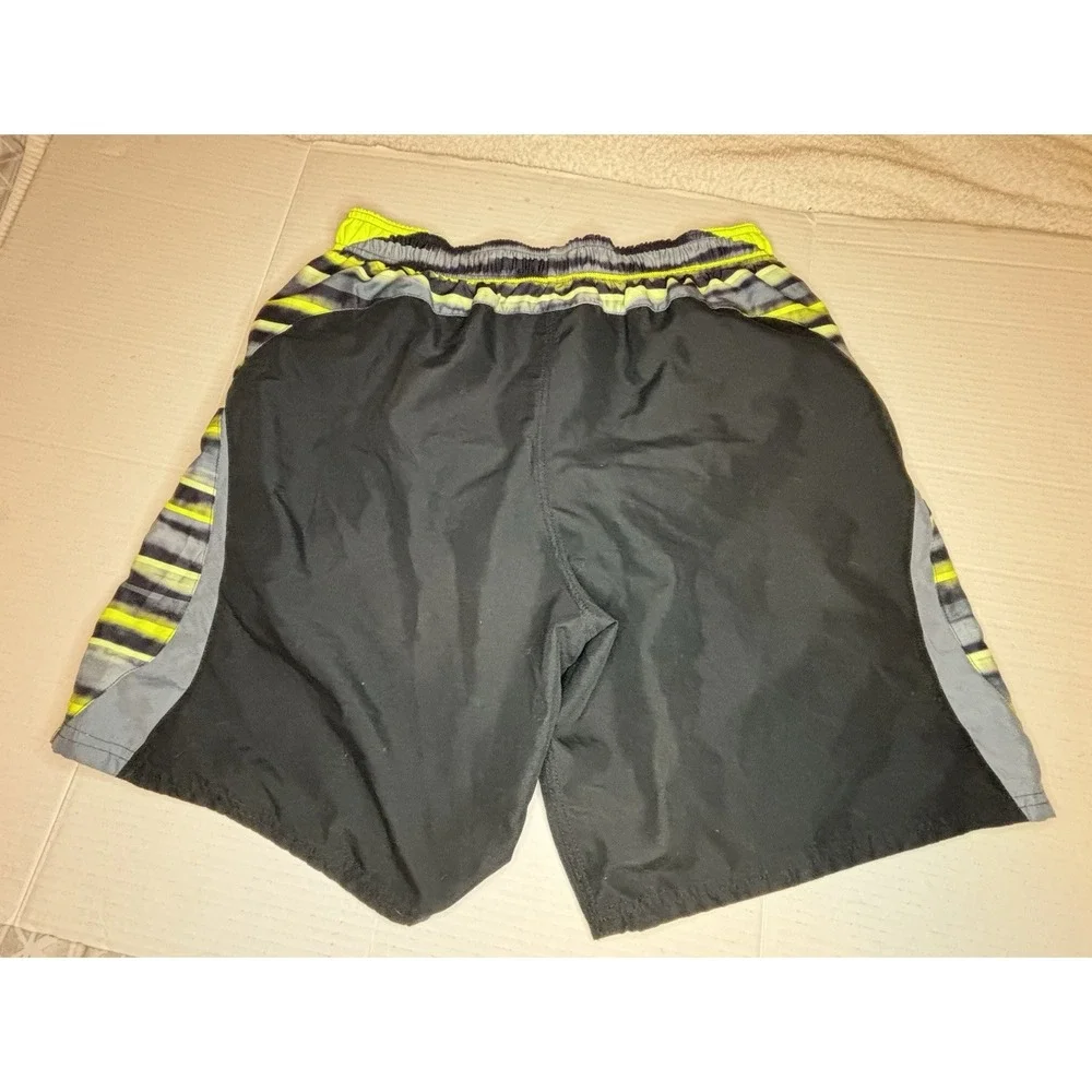 NIKE Black/Green Men Swim Shorts Beach Bottoms Drawstring Lined Size Large
